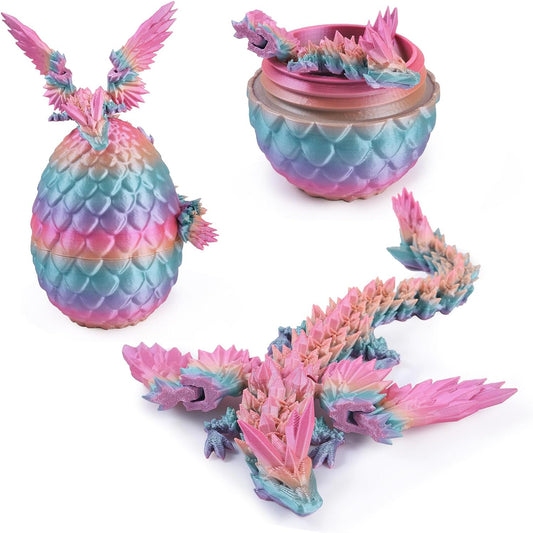 Antetek 3D Printed Dragon with Wings，3D Printed Dragon Egg，3D Printed Dragon in Egg， Movable Articulated Crystal Dragon Eggs with Dragon Inside with Wings