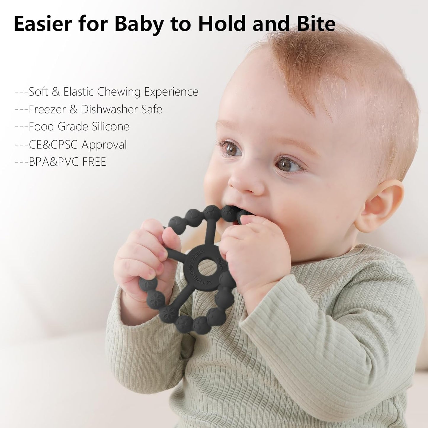 3 Pack Ring Teether, Silicone Teething Ring Toys for Babies 6 Months, Seposeve Baby Teethers 6-12 Months 12-24 Months, Easy to Grasp Toy for Baby Teething Relief