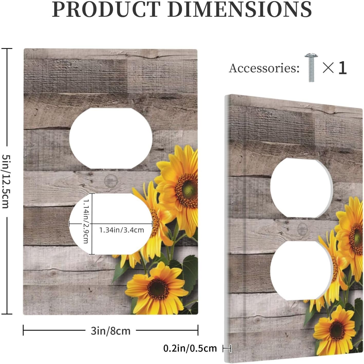 Sunflower Rustic Brown Gray Wood Outlet Covers 1 Gang Duplex Light Switch Cover Decorative Switch Plates Electrical Receptacle Faceplate Wall Plate for Farmhouse Home Decor