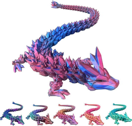 Dragon Eggs with Dragon Inside, 16.5 Inch Large 3D Printed Dragon Egg Articulated Dragon Crystal Dragon Executive Desk Toys Fidget Toy for Autism/ADHD (Blue Burgundy, only Dragon)