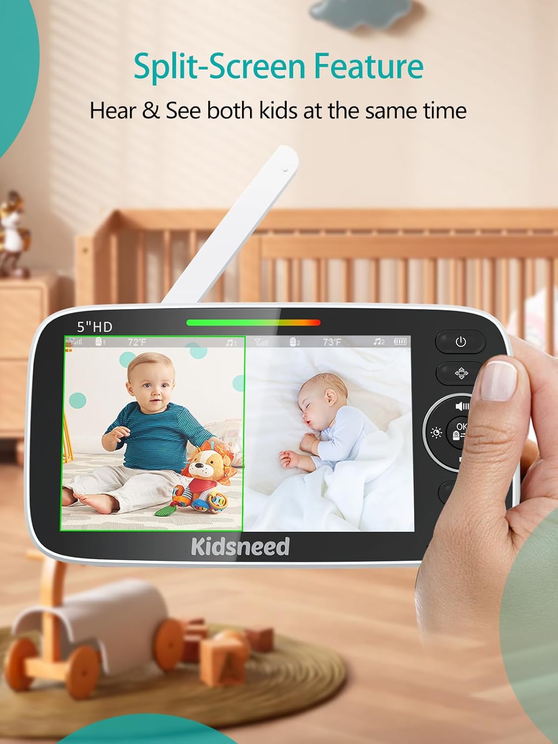 Kidsneed 5" Split Baby Monitor with 2 HD 720P Cameras
