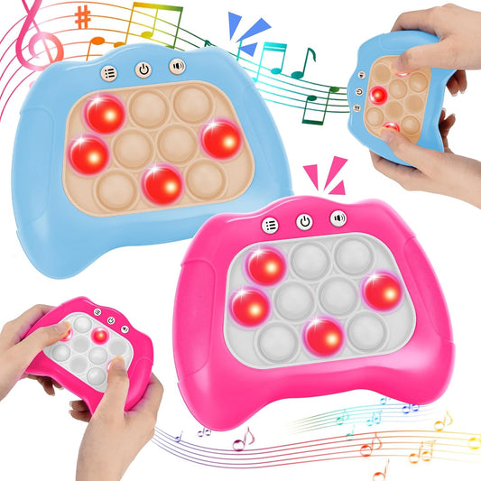 Fast Push Bubble Game, 2 Pack Light-up Pop Game Fidget Toys for Kids and Adults, Electronic Handheld Game Stress Relief Toys for 6 7 8 9 Year Old Boys & Girls (Blue+Pink)
