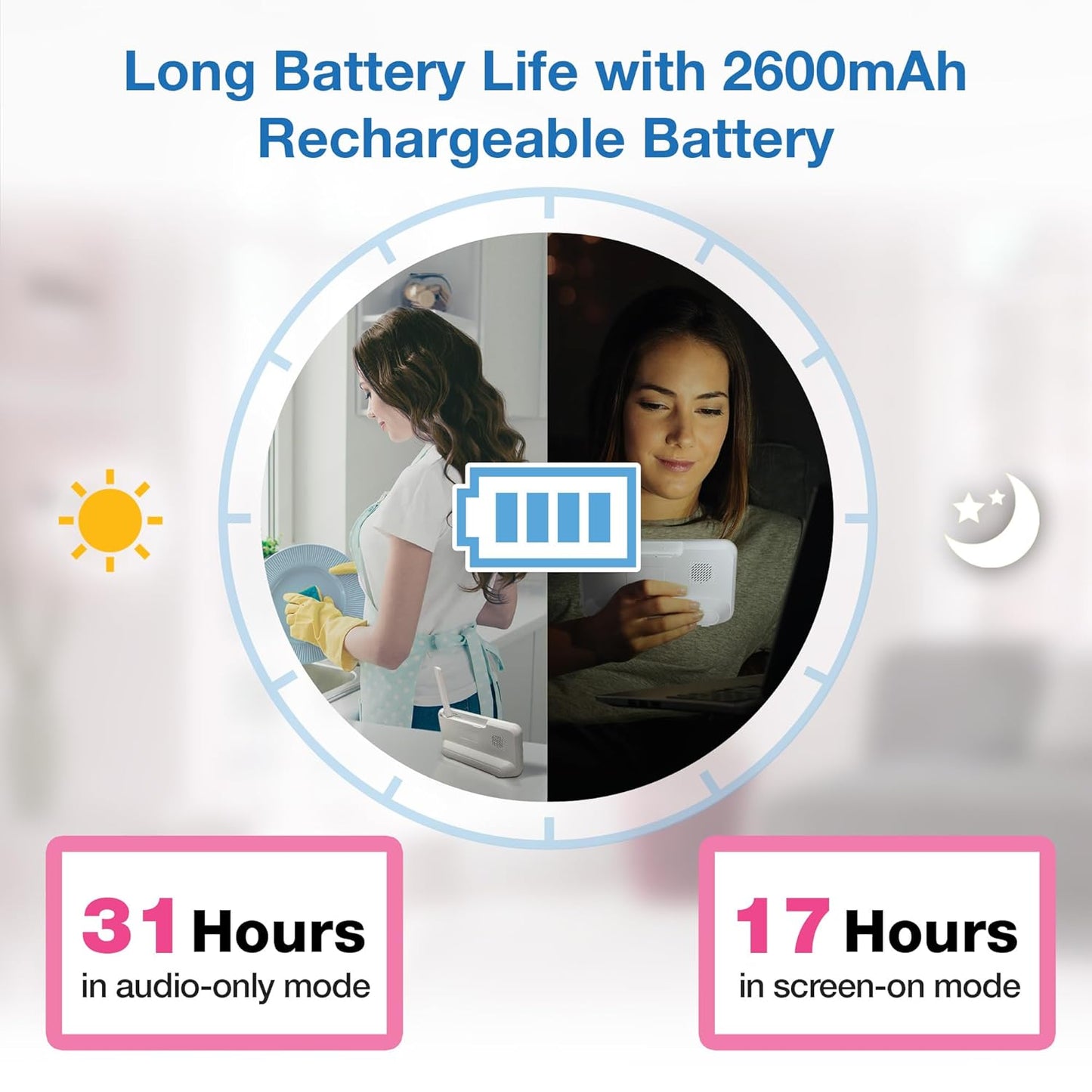 VTech VM924-2 Remote Pan-Tilt-Zoom Baby Monitor with 2 Cameras & Audio,5" LCD Screen,Up to 17Hrs Video Streaming&31Hrs Battery for Audio,Night Vision,1000ft Range,Soothing Sounds,Temperature Sensor