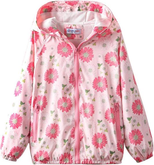 WELAKEN Lightweight Jacket for Girls Kids & Toddler II Girls' Print Water-Resistant Jacket