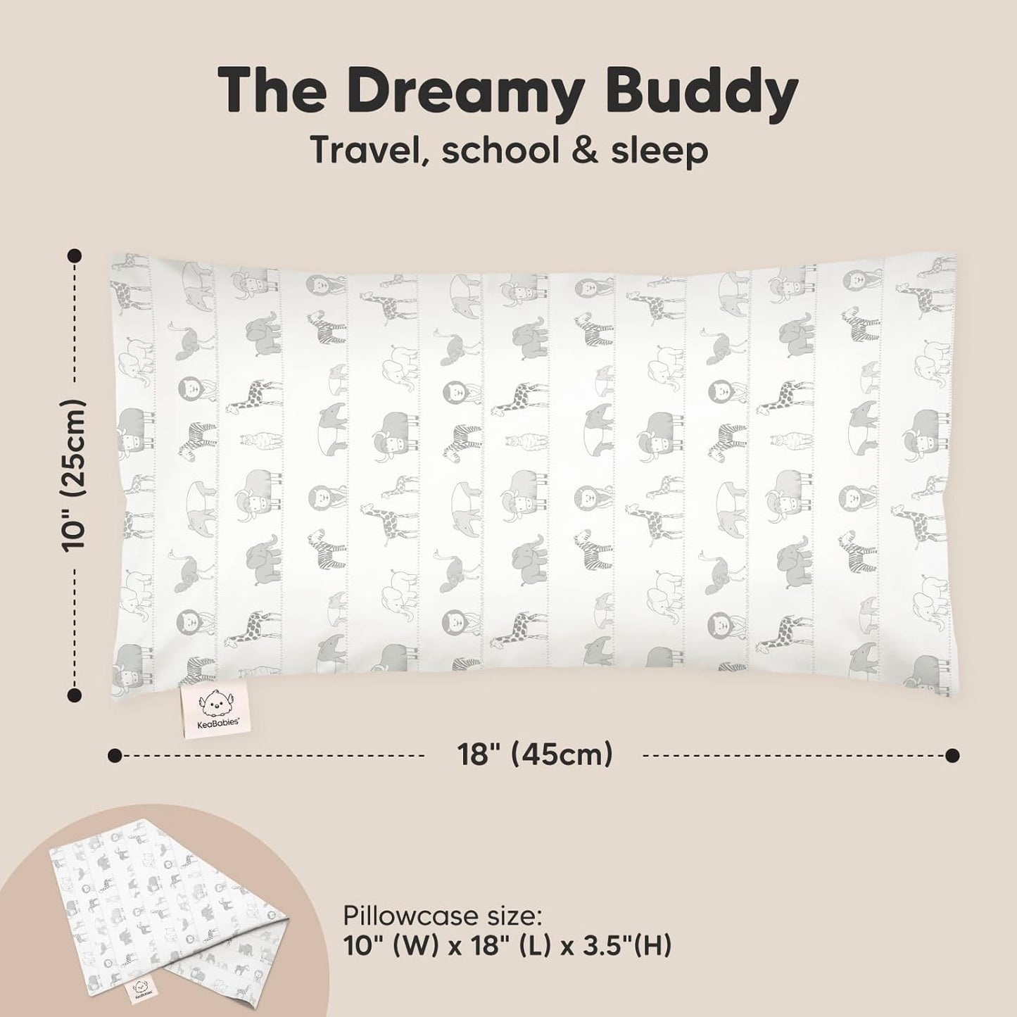 Toddler Pillow with Pillowcase - 10x18 My Little Dreamy Kids Travel Bed Pillows for Sleeping, Organic Cotton Small Pillowcase, Soft & Breathable, Machine Washable, Toddlers 2-5 Years Old (Savannah)