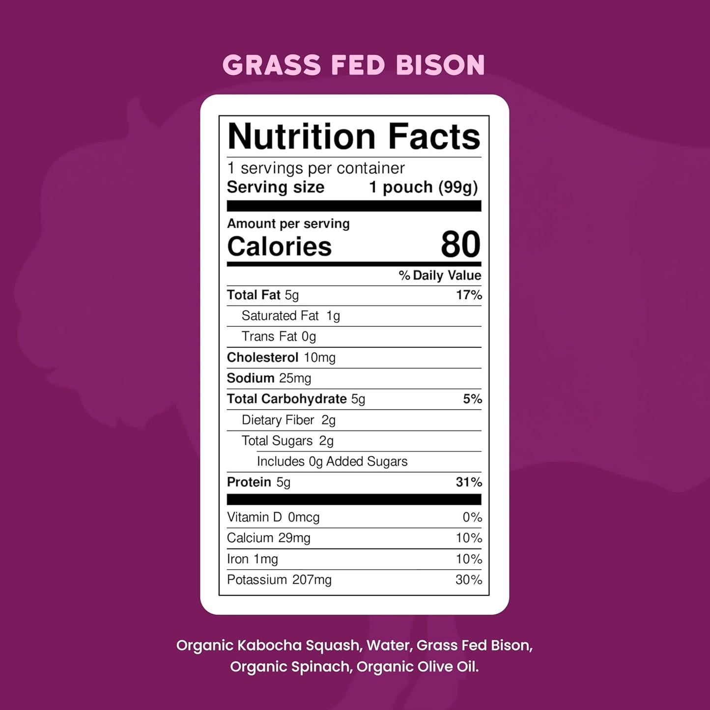 Serenity Kids 6+ Months Baby Food Pouches - Ethically Sourced Grass-Fed Bison & Organic Kabocha Squash & Spinach Puree - BPA-Free Baby Puree Pouches - 3.5 Oz, 6 Pack