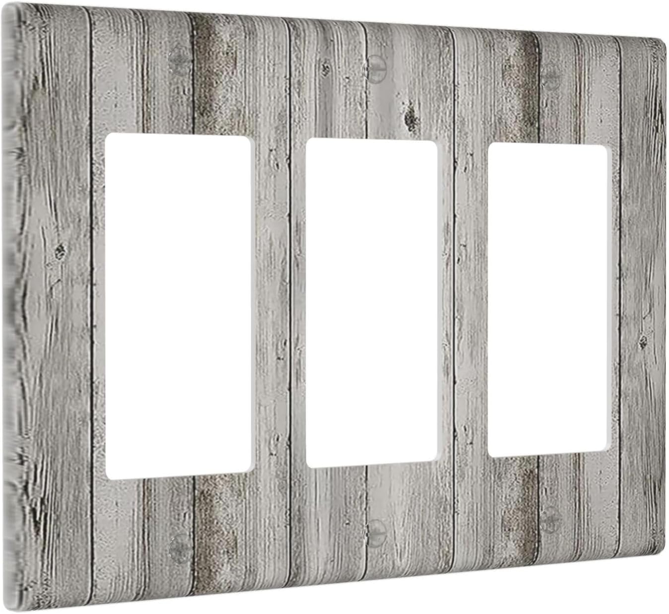 Light Switch Covers Farmhouse Rustic Grey Barn Door Wood 3 Gang Rocker Electrical GFCI Decorative Triple Outlet Wall Plate Cover Switchplate for Bedroom Cabin Decor