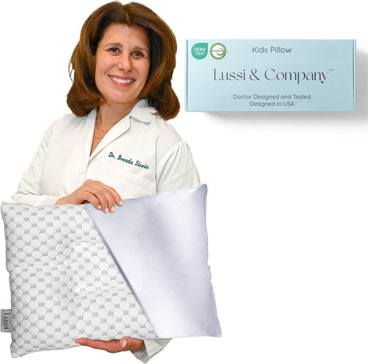 Lussi & Company Toddler Pillow 2 Year Old-13x19 Toddler Pillow - Pillow Protector-Toddler Pillows for Sleeping-Kids Pillow-Travel Pillows-Ergonomic Pillows for Kids-Patent Pending (Silver)