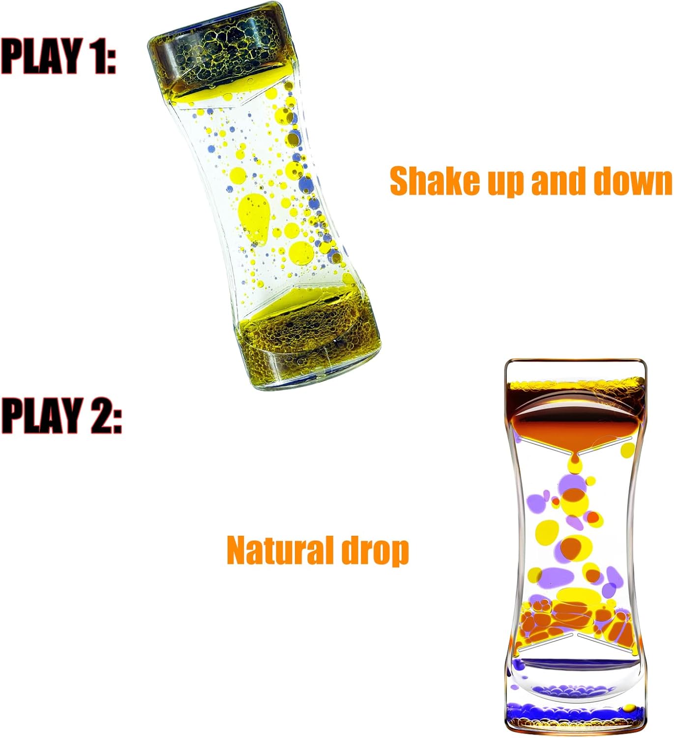 Purple Yellow Liquid Motion Bubbler Timer Set of 1 for Sensory Toys, Drop Oil Water Fidget Liquid Timer for Autism Toys, Relaxing Activity, Home Office Desk Toys, Holiday Stocking Filler