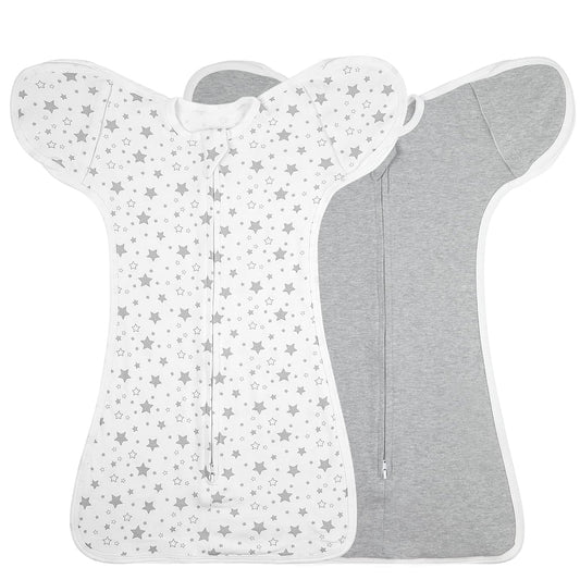 2 Pack Transition 2 Way Zipper Swaddle, 2 in 1 Arms In/Out, 100% Cotton Newborn Swaddling Sack Sleeping Sack 3-6 Months