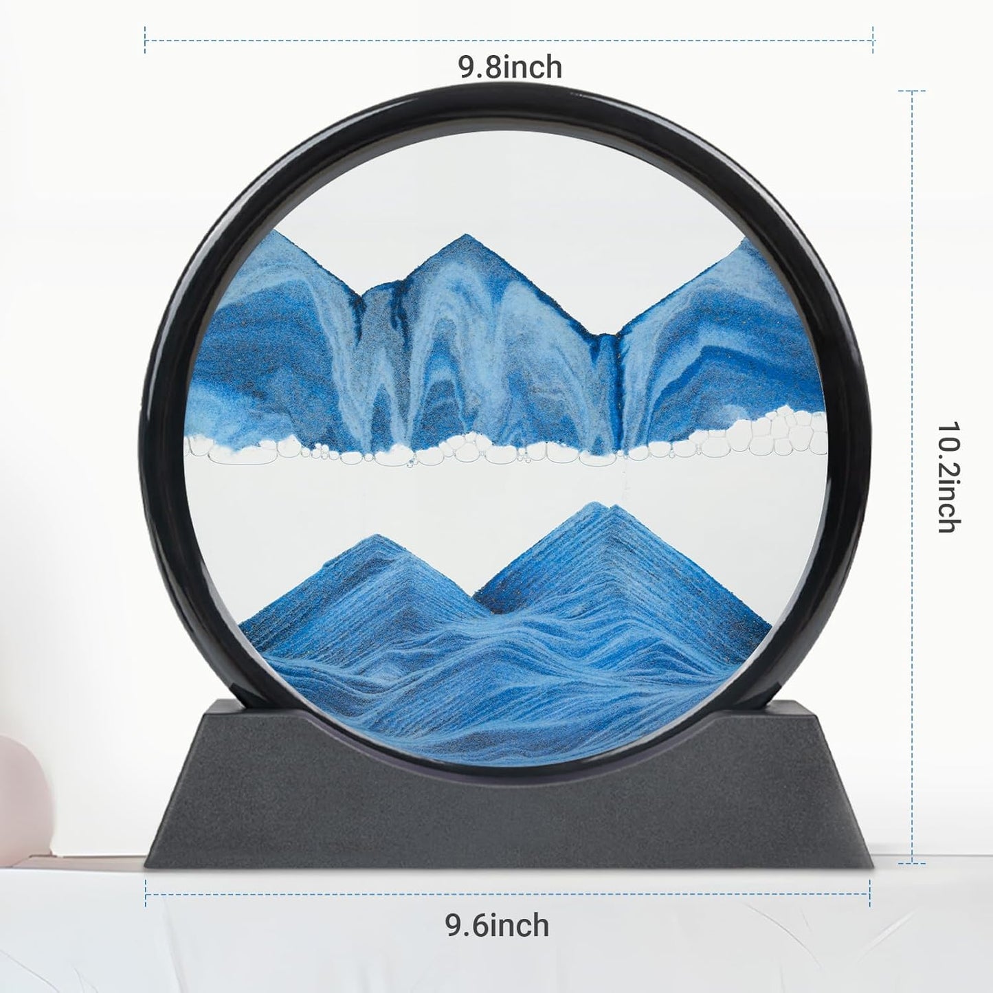 Drakswet Moving Sand Art Liquid Motion，Moving Sand Art Picture-3D Deep Sea Sandscape，Round Glass Frame Display Flowing Sand Relaxing Desktop Home Office Work Decor (12inch Blue)