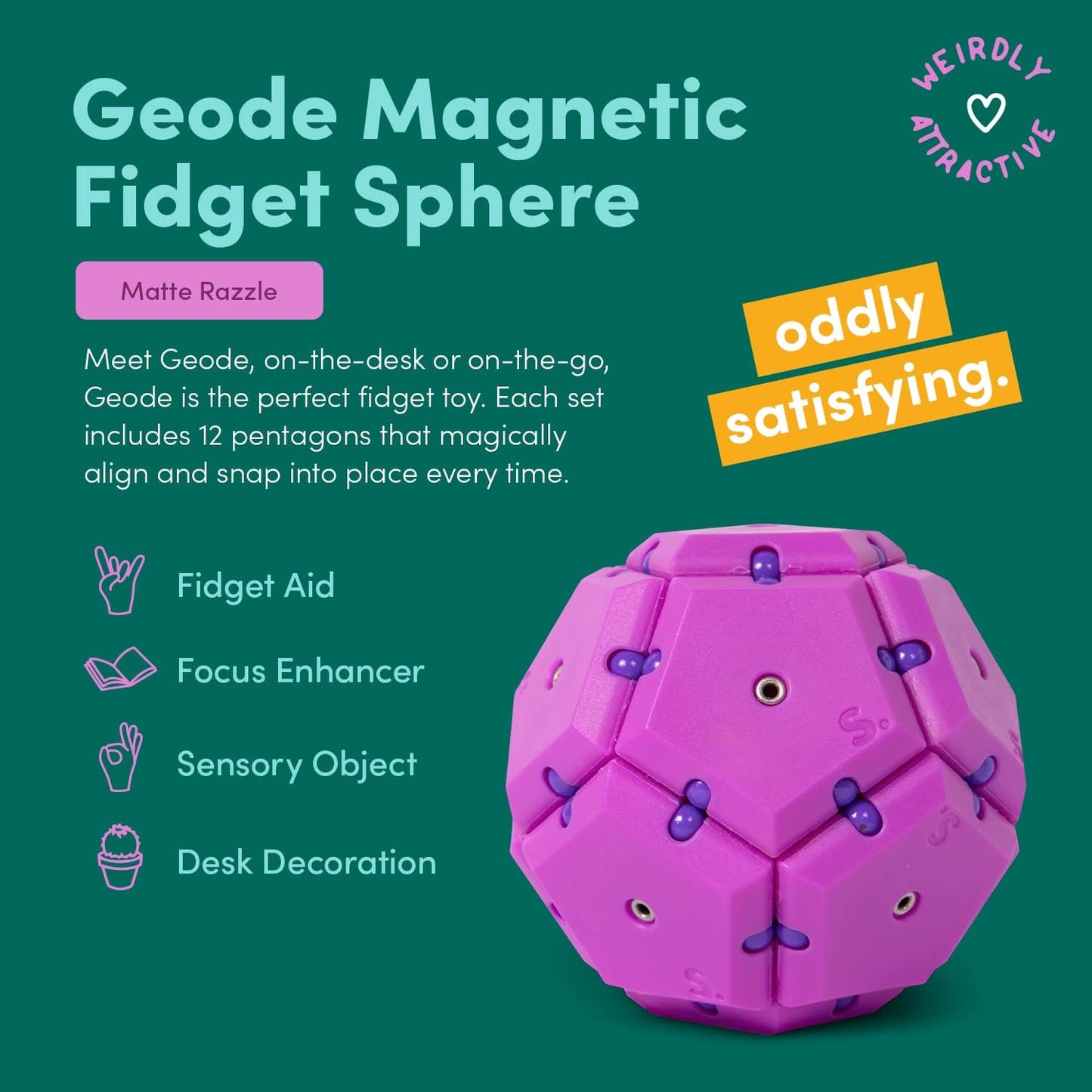 Speks Geode Matte Pentagons Magnetic Fidget Toy for Adults | Quiet Sensory Toy for Stress Relief & Anxiety, Office Desk ADHD Tool, Stocking Stuffer & Top Gadget Gift Idea | Razzle, 12-Piece Set
