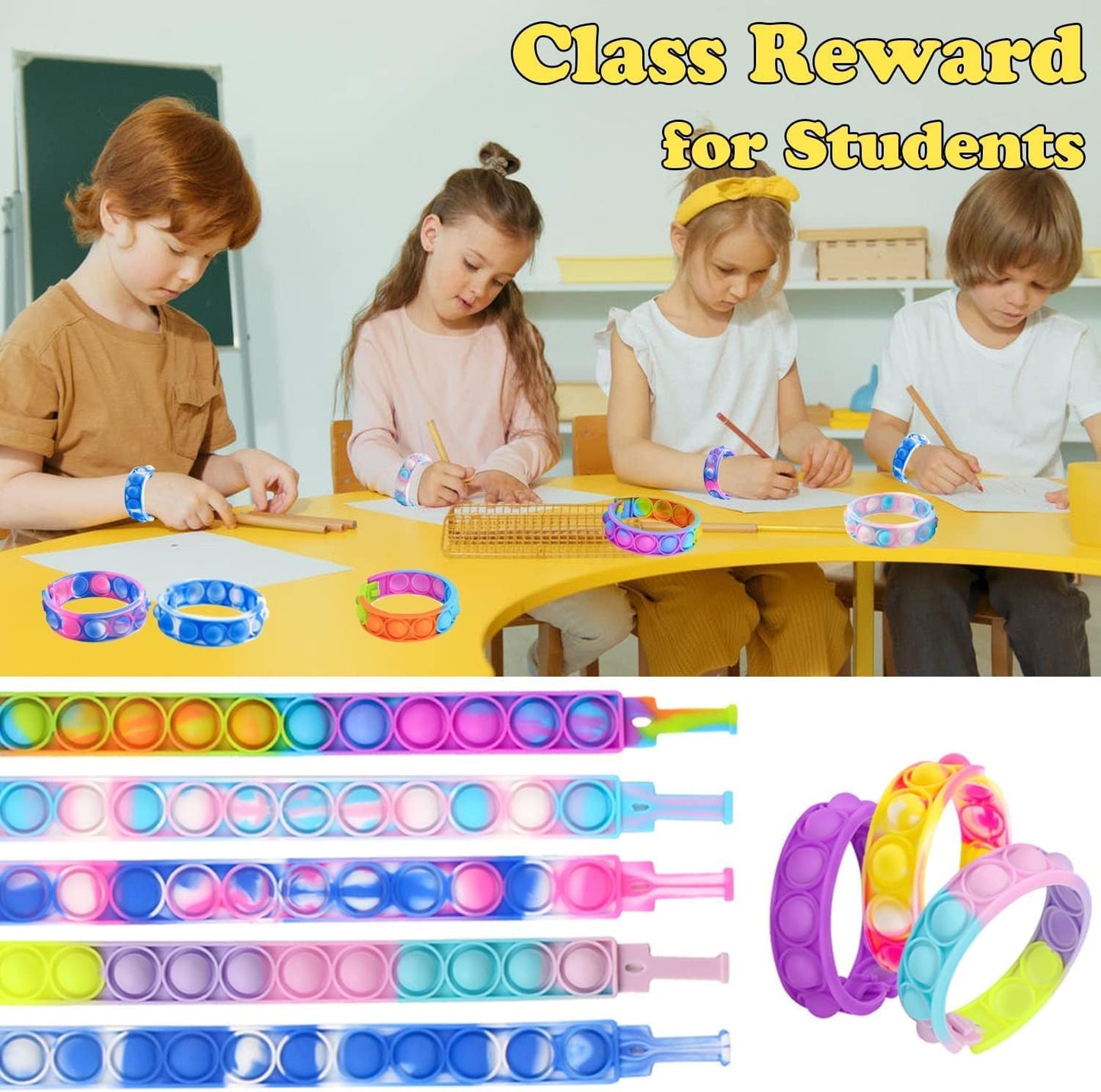 100pcs pop Random Bracelet,Pop Bubble Fidget Sensory Toys, Pop Toy Bulk for Party Favor, Classroom Student Prizes Easter Basket Goodie Bag Stuffers Christmas Valentine Gift for Kid