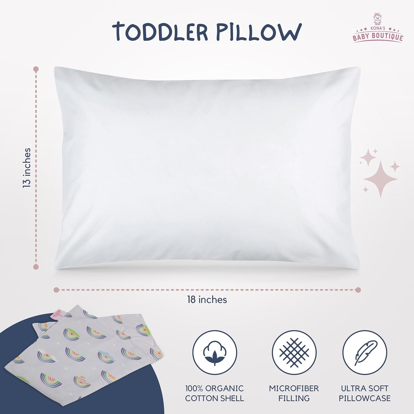 Kona's Perfect Toddler Pillow - Softest Pillowcase, 13 x 18 Inch, Ages 2-3