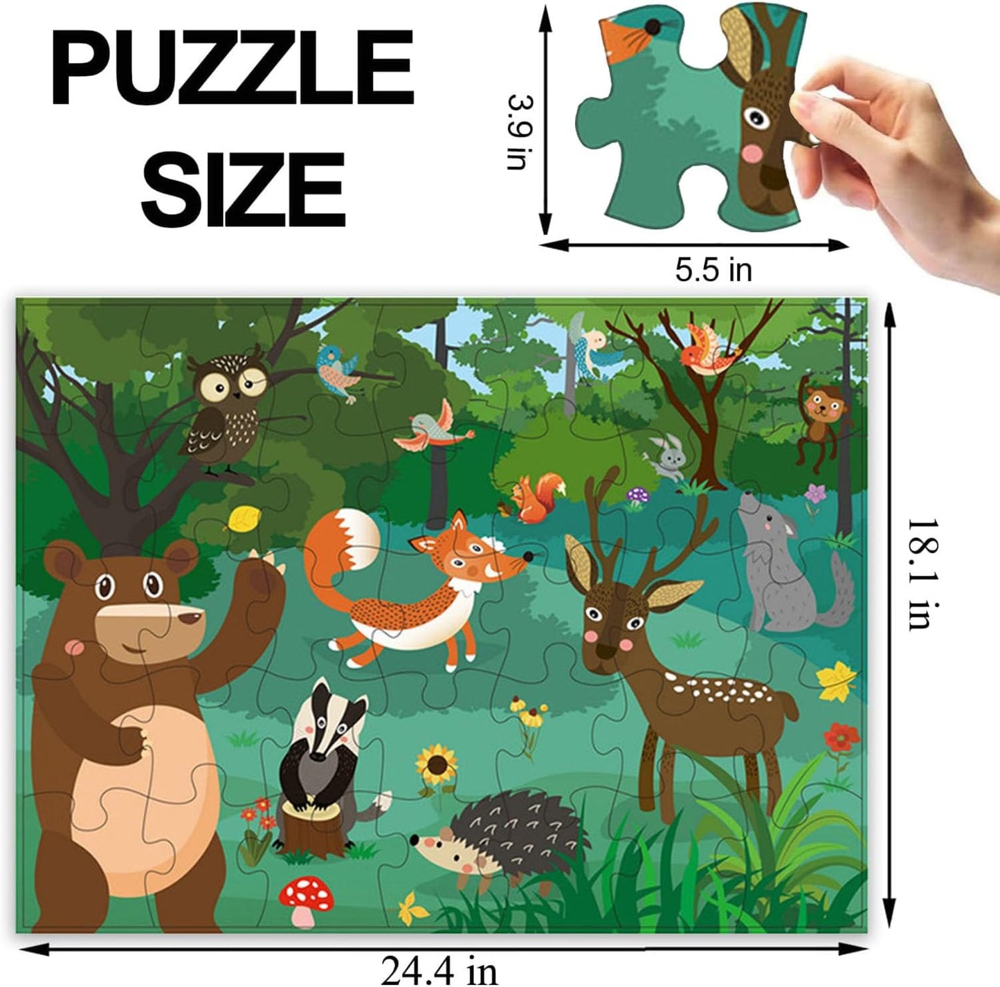 Jumbo Floor Puzzle for Kids, Large Jigsaw Puzzles 35 Piece for Kids Ages 3-5,Preschool Learning & Education Toys, Gifts for 4-8 Year Old Boys and Girls (Forest Animals)