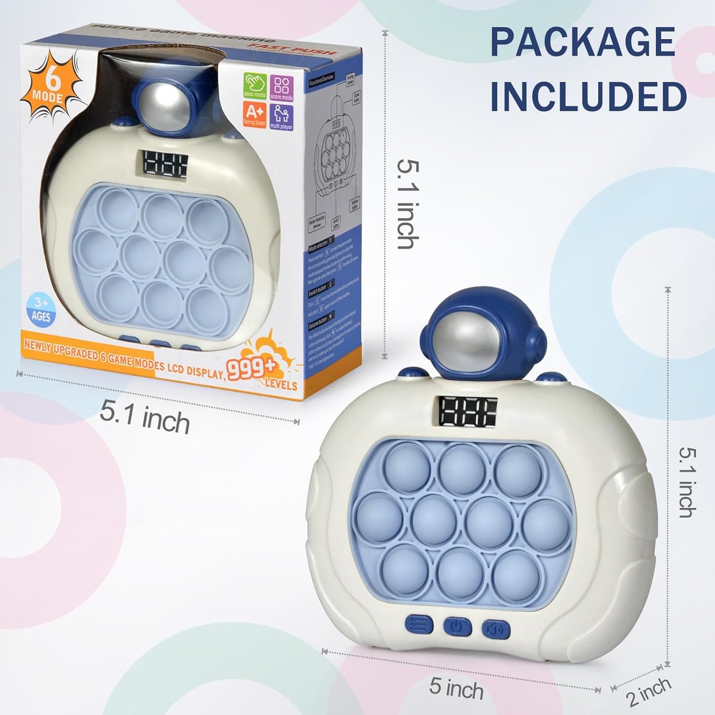 Fast Push Game Pop Fidget Toys for Kids, Fast Push Bubble Game, Handheld Puzzle Game Sensory Toys with LED Screen, Quick Push Light Up Game Gifts for 3-12 Year Old Girls Boys