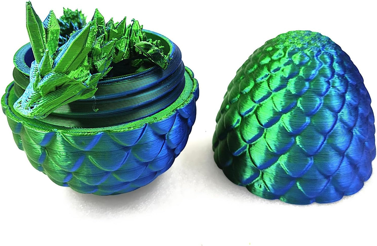 3D Printed Dragon in Egg with Dragon Inside,Dragon Surprise Egg,Flexible Joints Home Office Dragon Decor Executive Desk Toys for Autism/ADHD,Crystal Dragon Eggs Fidget Toy (Laser Green)