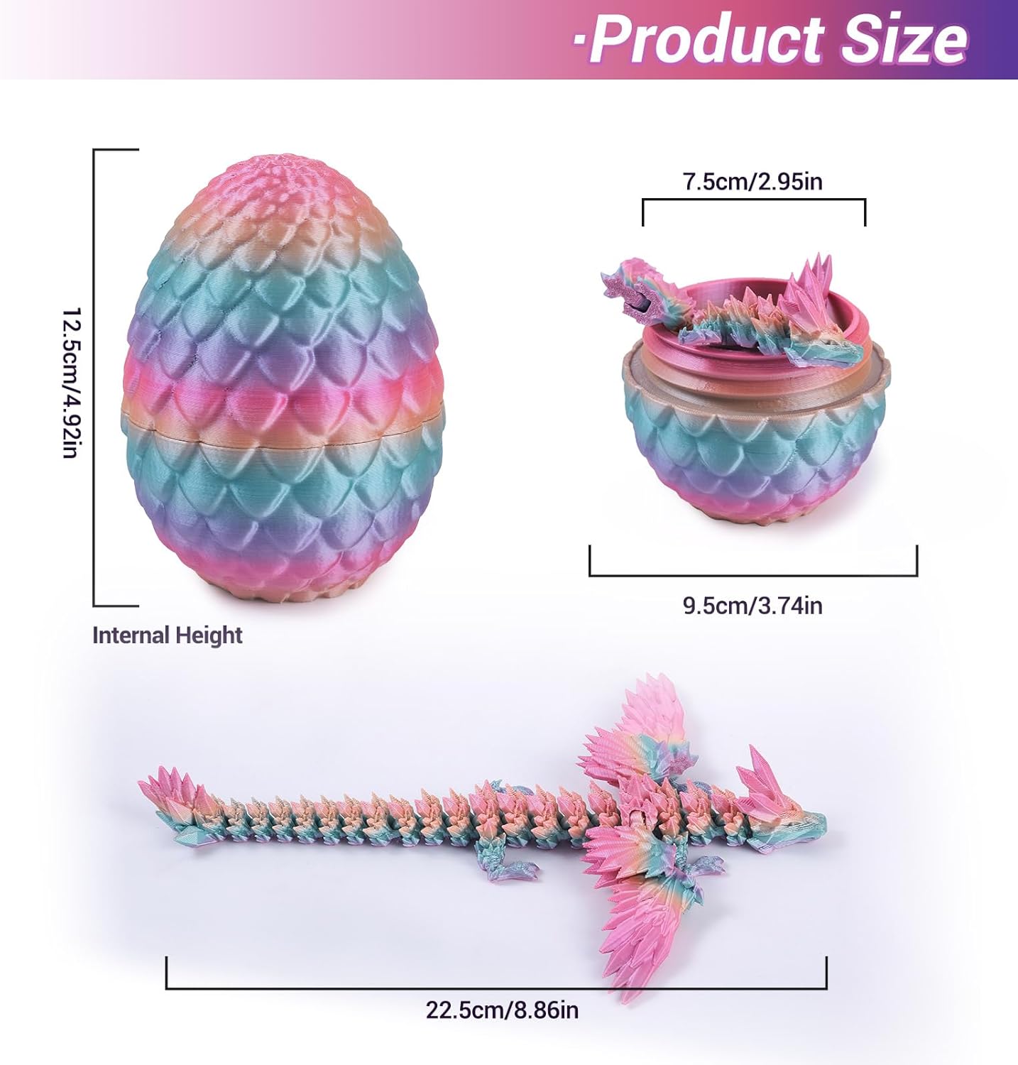 Antetek 3D Printed Dragon with Wings，3D Printed Dragon Egg，3D Printed Dragon in Egg， Movable Articulated Crystal Dragon Eggs with Dragon Inside with Wings
