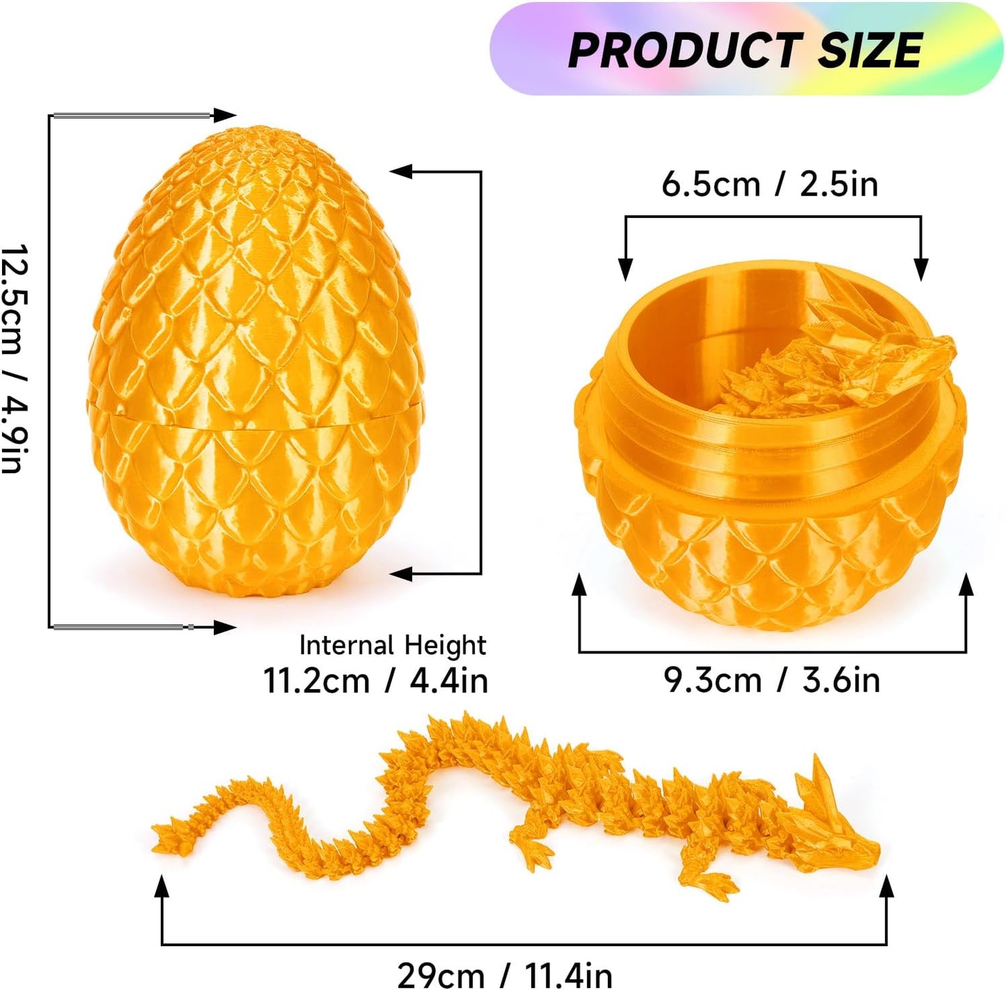 3D Printed Dragon Egg,Dragon Eggs with Dragon Inside,Crystal Dragon Fidget Toys,Full Articulated Dragon Dragon in Egg,Adults Fidget Toys for Autism ADHD (Gold)
