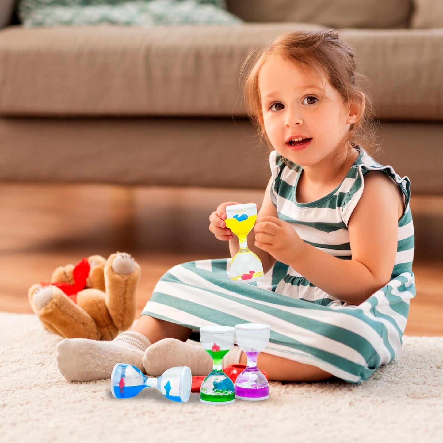 Liquid Motion Timers for Kids, Set of 3, Sensory Bubble Toys for Toddlers (red)