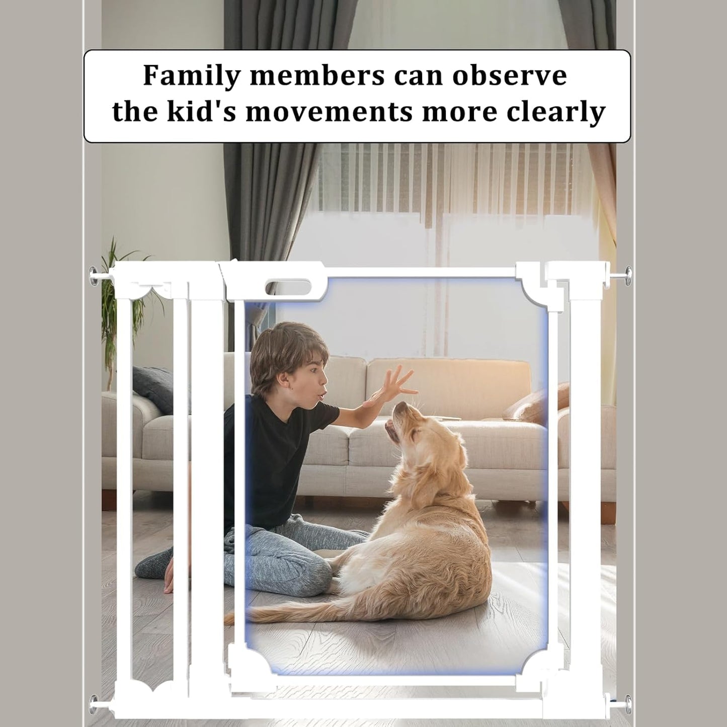 WAOWAO Clear Acrylic Baby Gate for Stairs Modern Design Acrylic Auto Close Pet Gate, 48.42-57.08" Wide Safety Baby Gate for Doorways,White Clear Dog Gates Indoor, Hallways,Kitchen