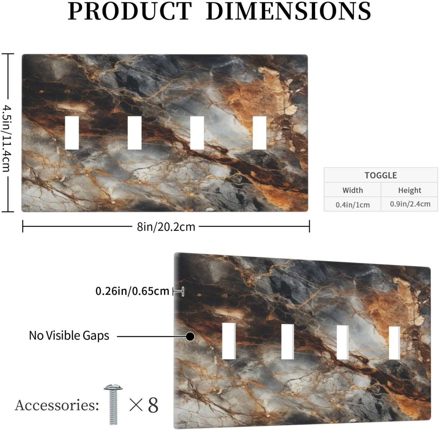 Brown Marble Granite Golden Lines Print Light Switch Covers Quad Toggle Electrical Faceplate 4 Gang Wall Plate Decorative Switch Plates for Bathroom Kitchen Decor