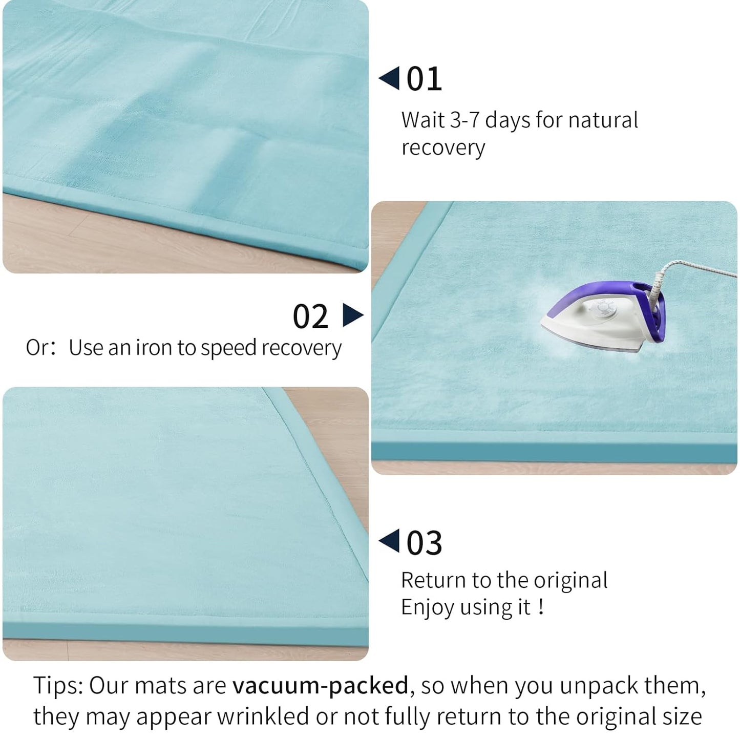 ACOMOPACK Baby Play Mat for Floor 1.3" Thick Memory Foam Play Mats 71"×79" Tummy Time Crawling with Non-Slip Bottom for Living Room,Nursery,Soft Velvet Playpen for Kids,Infants（Light Blue）