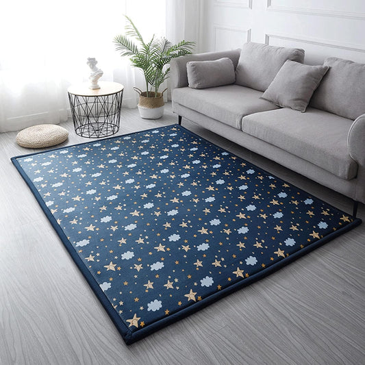 Loartee Coral Velvet Area Rug - 1" Thick Memory Foam Baby Play Mat, Washable Toddler Carpet, Home Decor for Living Room, Nursery, Kids Bedroom, Starry Blue, 6'7"x7'10"