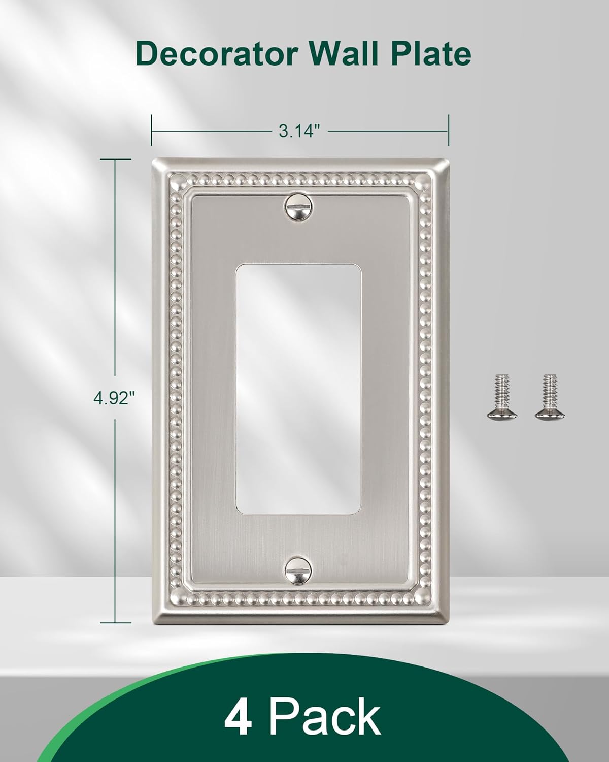 4-Pack Decorator Outlet Cover Plate, Decorative Switch Plates and Outlet Covers, Brushed Nickel Metal Wall Plates for Electrical Outlets, Receptacle, GFCI Outlet, Dimmer Switch
