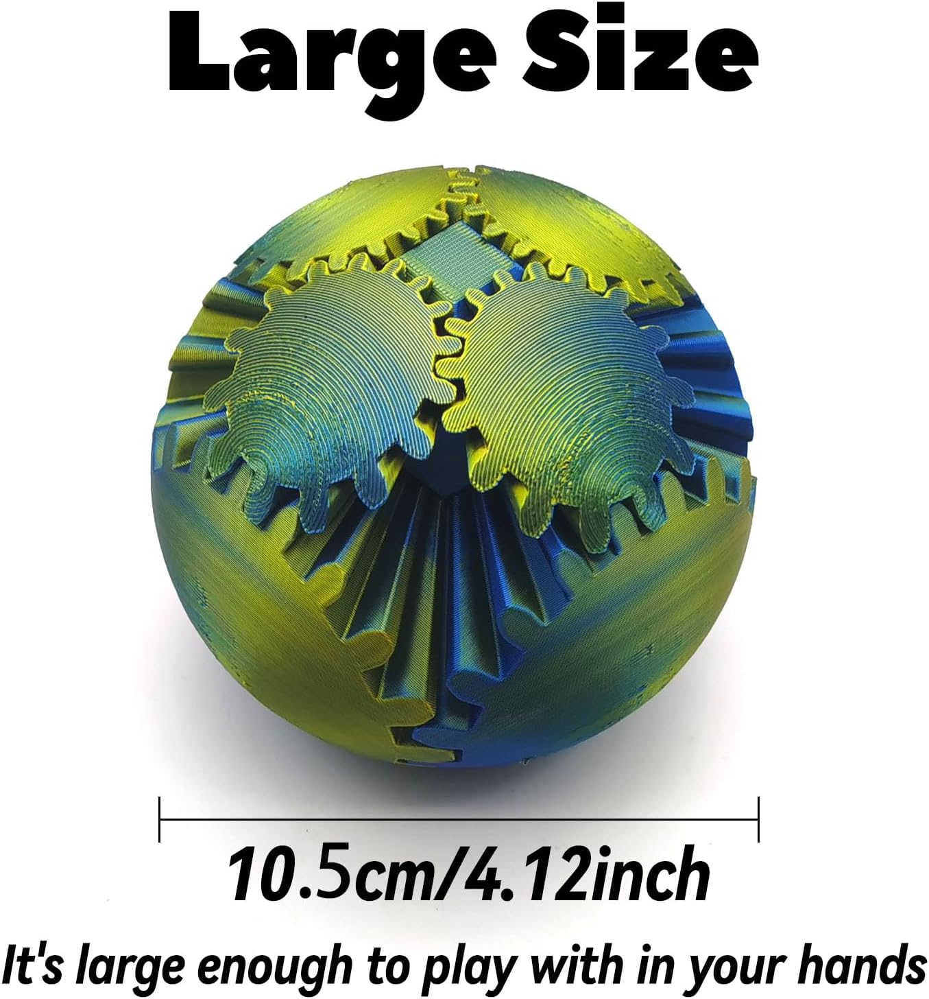 3D Printed Gear Ball Spin Ball, 4inch Large Gear Ball Fidget Toy, Gear Sphere Cube Puzzle, Gearball Fidget Desk Toy, Gearsphere Steampunk Whirling Wonder Fidget Stress Ball (Yellow Blue)