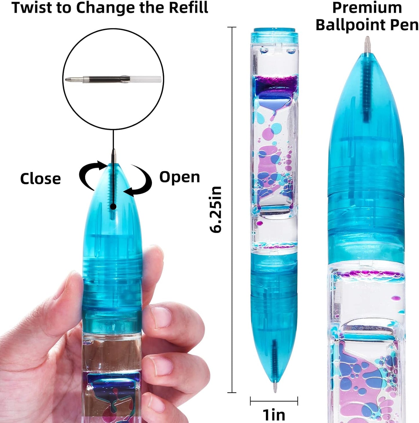 YUE MOTION Liquid Motion Bubbler Pens - Sensory Toy Pens for Classroom-Fidget Pens for Kids and Adults-Colorful Timer Pens for Stress and Anxiety Relief-2 Pack