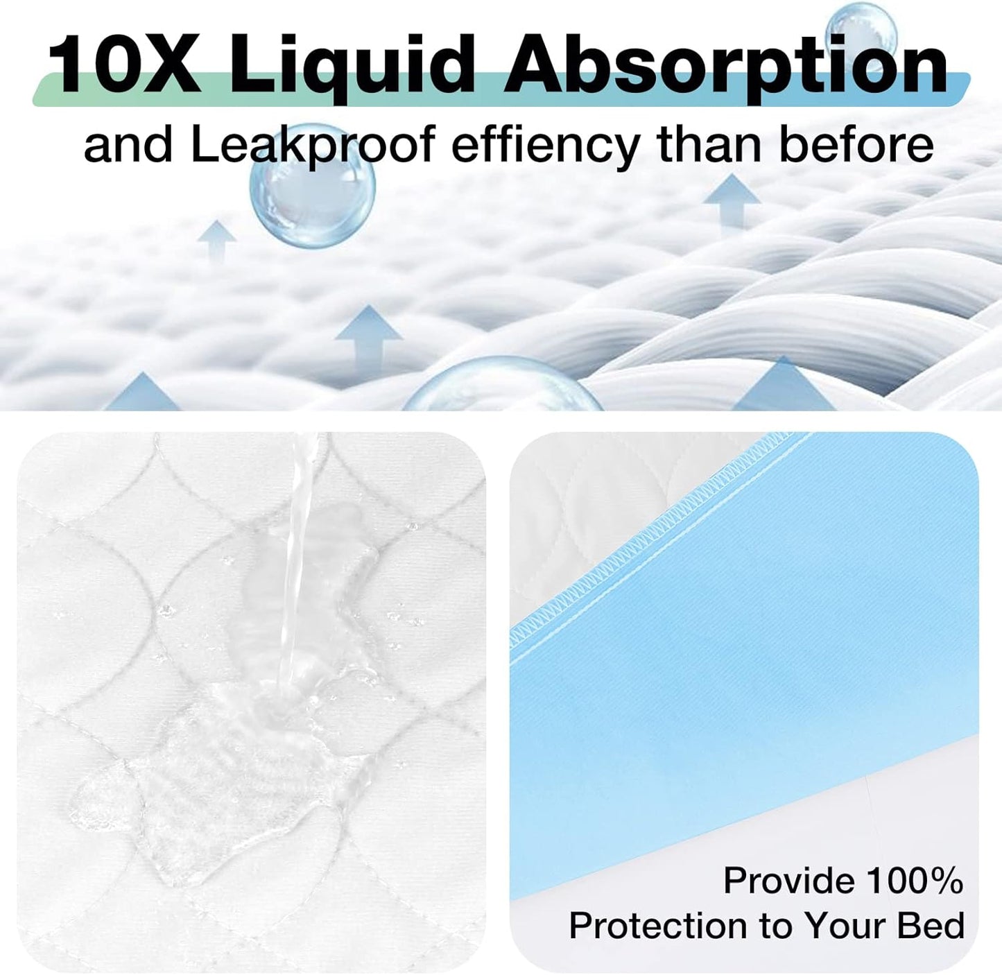 Bed Pads Washable Waterproof, 34" x 52" (2 Pack) Incontinence Bed Pads, Waterproof Bed Pad & Pee Pad, Perfect for Kids, Adults, The Elderly and Pets