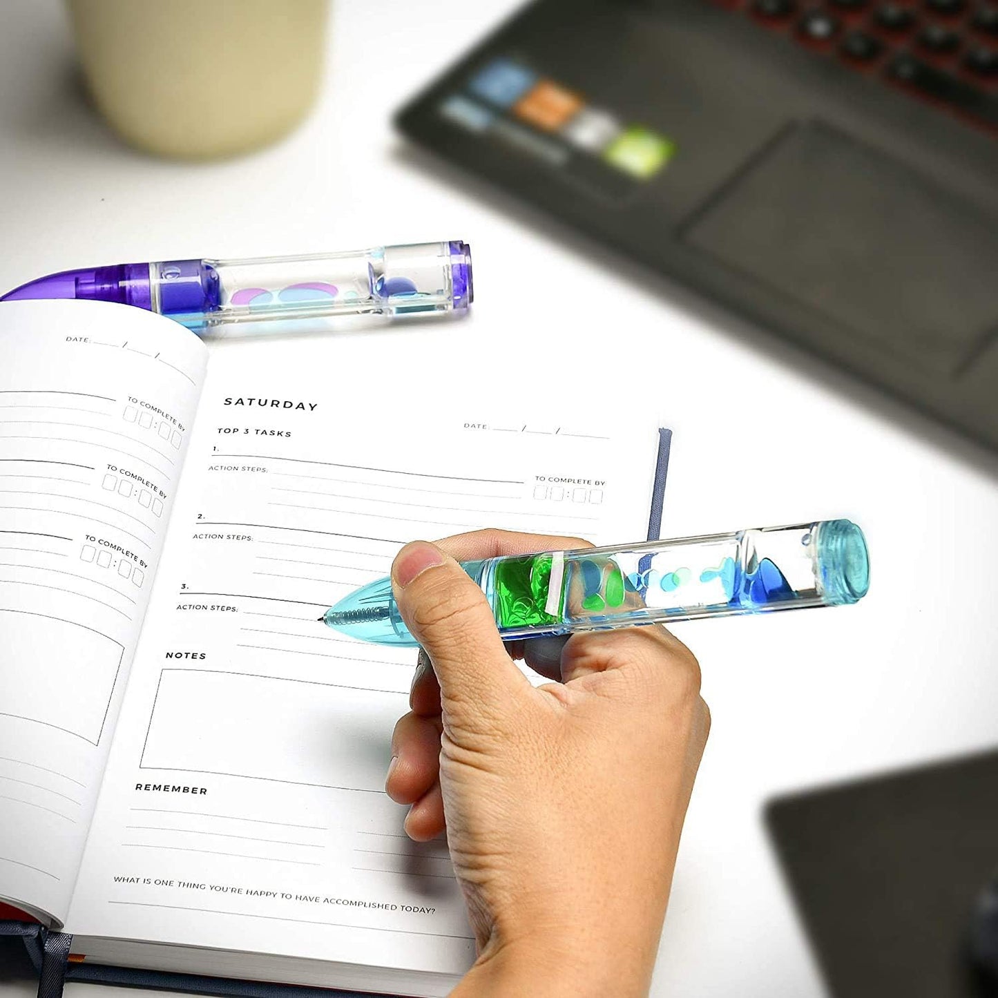 YUE MOTION Liquid Motion Timer Pen/Liquid timer pen/Multi Colored Fidget Pen For for Desk Toys, Novelty gift,Novelty toys, Single pack (Purple)