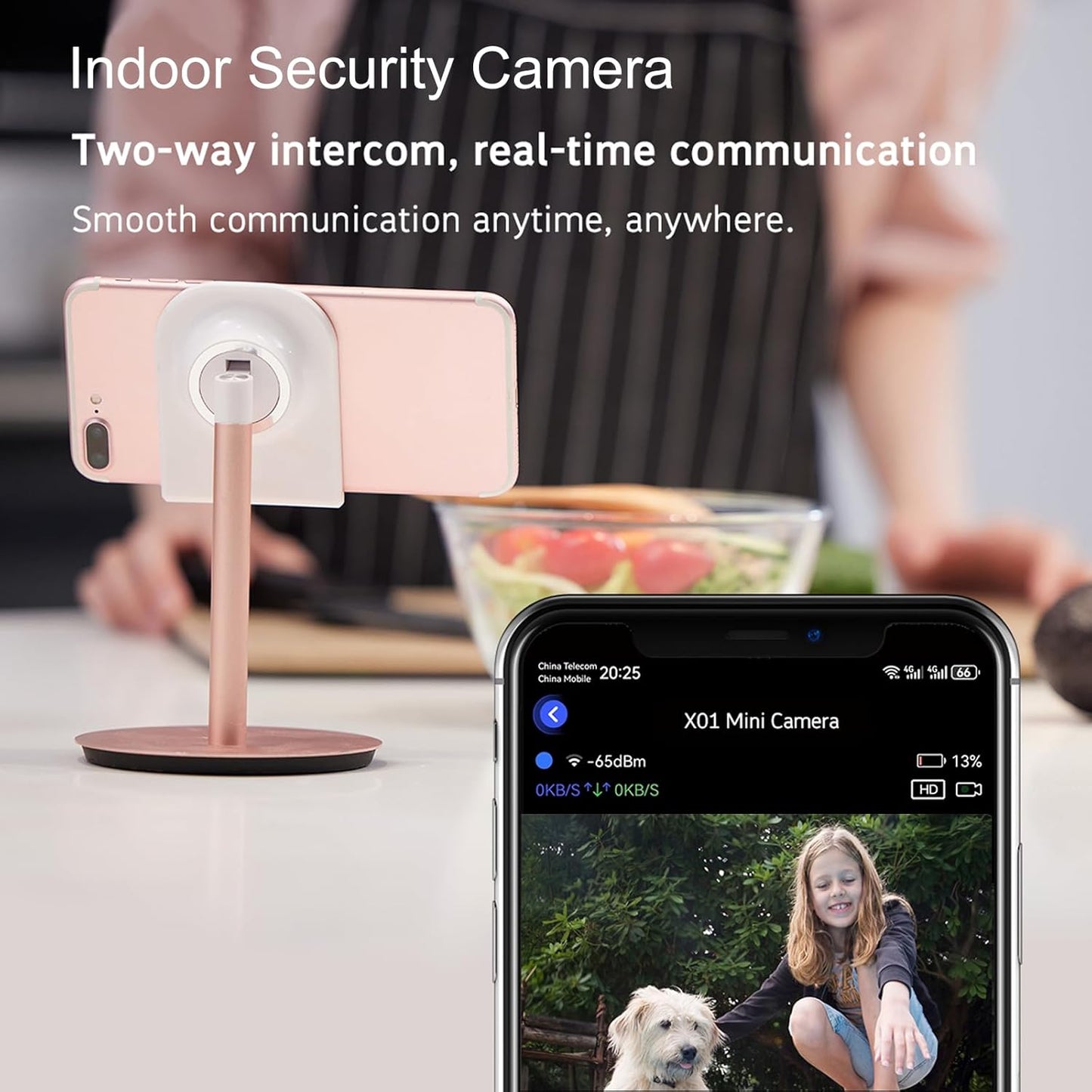 Mini Indoor Camera for Home Security, Night Vision, Motion Detection, 2-Way Talk, Cloud Storage, Rechargeable Battery Dog Camera with Speaker,Nanny Cam Baby Camera, 2.4G WiFi Only