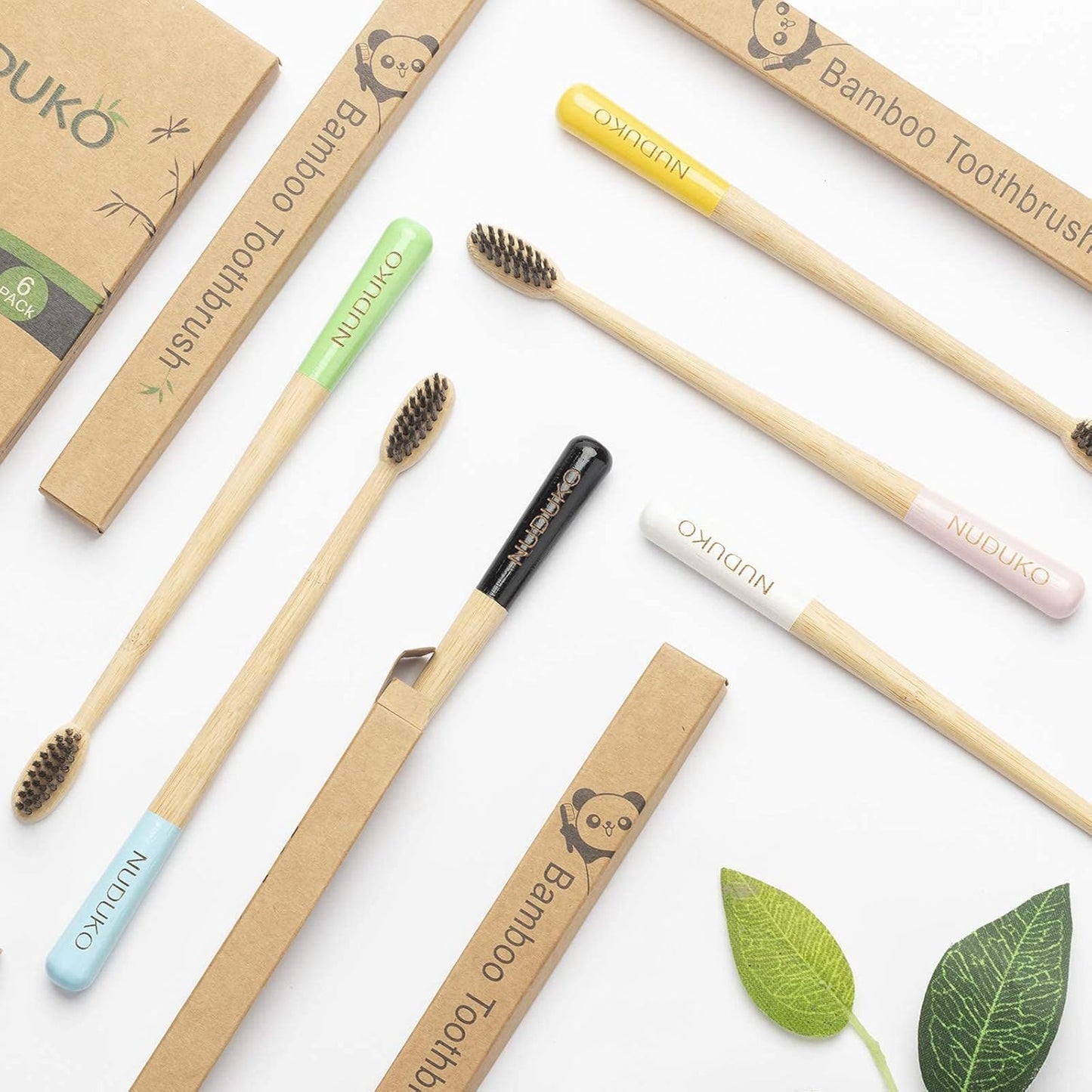 Biodegradable Bamboo Charcoal Toothbrushes, Soft Bristle, Eco-Friendly, Sustainable, BPA Free, Organic, Compostable, Travel Toothbrushes, 6 Pack