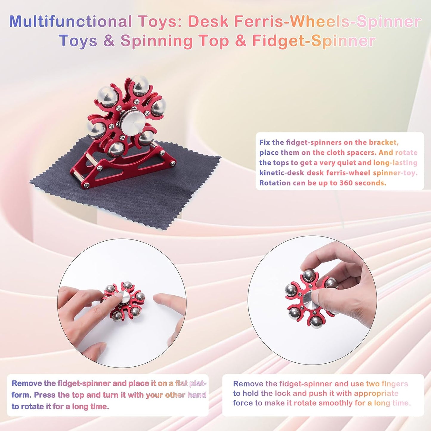 Desk-Fidget-Toys Ferris-Wheels-Spinner: Metal Kinetic-Fidget-Spinner 4mins, EDC-Toy Cool-Gadgets for School Office Christmas, ADHD Tools Gift Cool-Stuff Stress Relief Gift for Kid Children Teen Adult