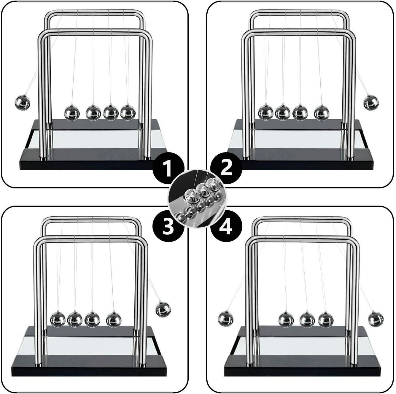Oversized Newton's Cradle, Desk Table Decor Metal Pendulum Ball Newton Ball Physics Science Pendulum Steel Balance Bal l for Office Physics Teacher Toys- with Mirror