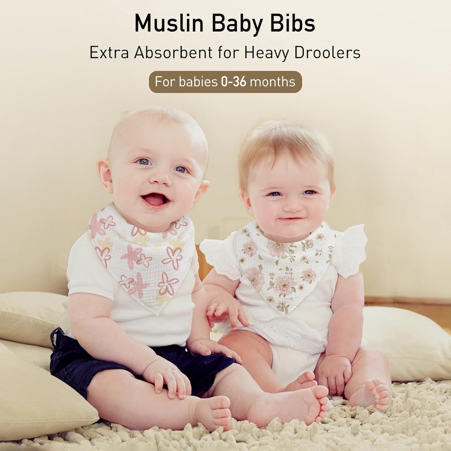 Muslin Baby Bibs 8 Pack, Baby Bandana Drool Bib for Drooling and Teething, Cotton Soft Absorbent for Girls Boys