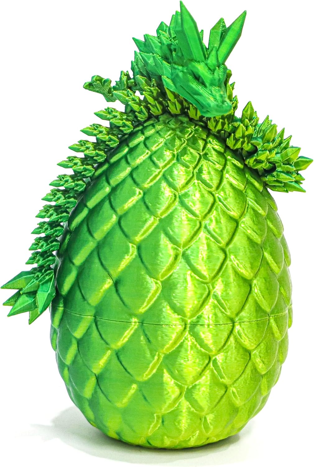 Dragon Egg - 3D Printed Egg with Flexible Pearly Sheen Dragon Inside, 3D Printed Surprise Gift, Articulated Dragon Egg Fidget Toy, Figurine Decor (12” Dragon Gold Mix Green)