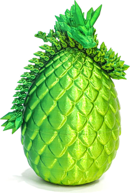Dragon Egg - 3D Printed Egg with Flexible Pearly Sheen Dragon Inside, 3D Printed Surprise Gift, Articulated Dragon Egg Fidget Toy, Figurine Decor (12” Dragon Gold Mix Green)