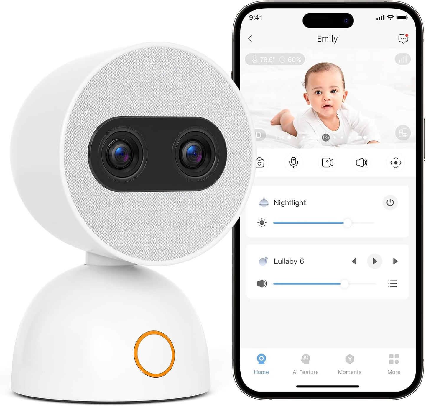 Simsky Smart Baby Monitor with 2×4MP Camera, 6X Optical Quality Zoom, AI Tracking, Intelligence Detection, Pan-Tilt-Zoom, 32GB Local Storage, Add-on Camera Monitor