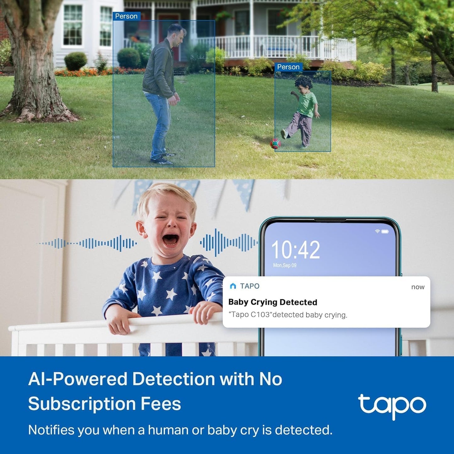 Tapo 2K 3MP Pan/Tilt Indoor/Outdoor Security Camera, Free Person/Baby Cry Detect & Motion Track, 360° Pan, Color Night Vision, SD/Cloud Storage, Works w/Alexa & Google Home, HybridCam 360, Black