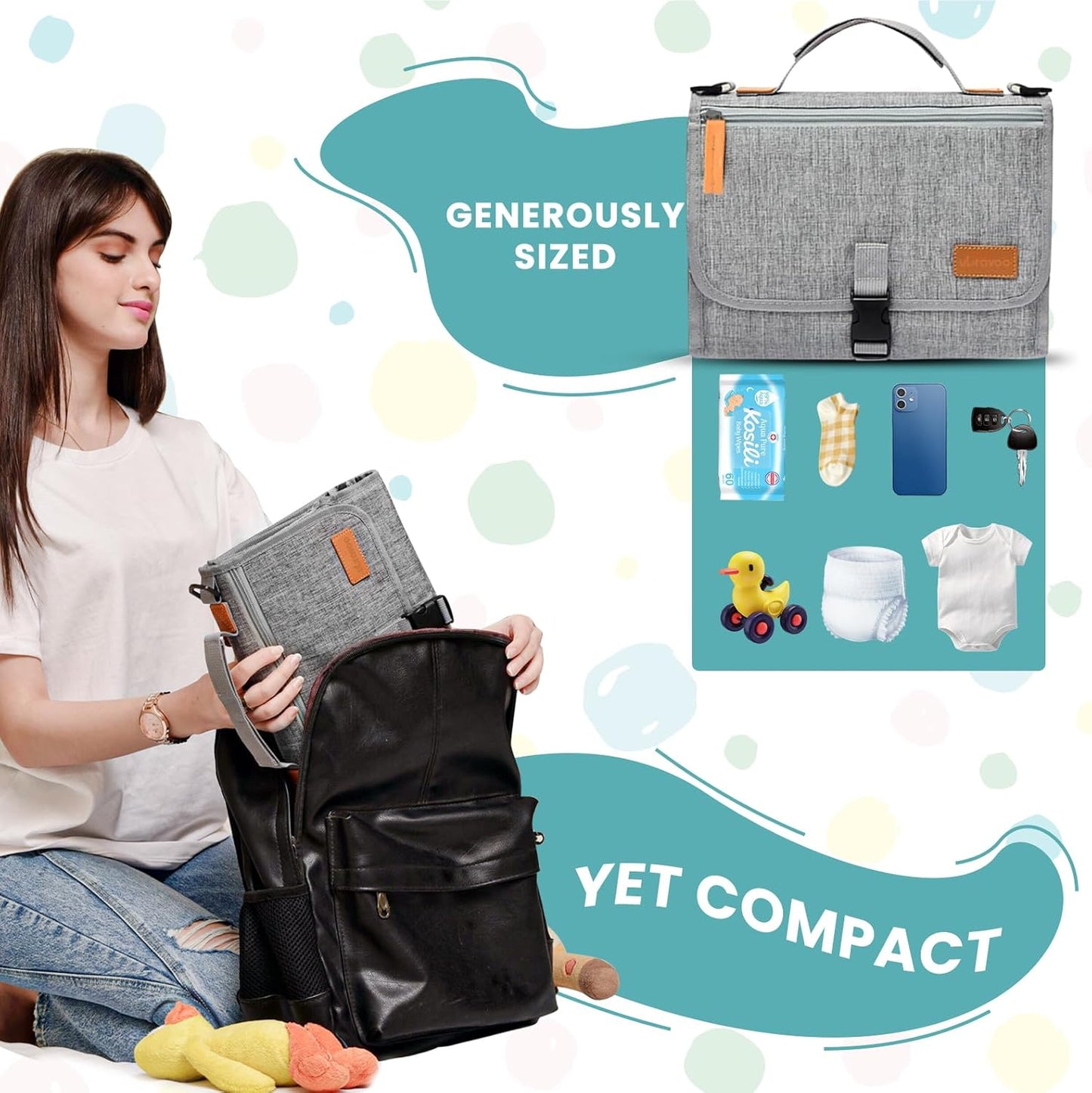 Portable Diaper Changing Pad - Baby Diaper Changer Travel Bag with Wipes Pocket, Smart Design Portable Changing Mat, Infant Travel Station Kit, Gift for Newborn Girl & Boy (Grey)