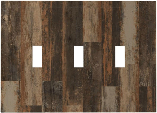 Rustic Brown Wood Grain Dark Oak Decorative Switch Plates 3 Gang Wall Plate Triple Toggle Light Switch Cover Faceplate Electrical Wall Panels for Farmhouse Home Decor