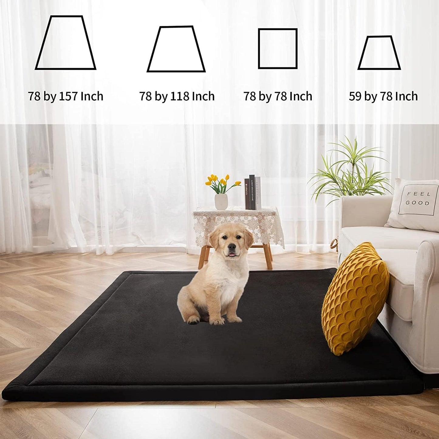 MAXYOYO Baby Play Mat, 1.2" Thick Memory Foam Soft Padded Carpet with Non-Slip Backing, 5x7 ft Japanese Tatami Rug Living Room for Kids, Toddler, Children, Nusery(Black)