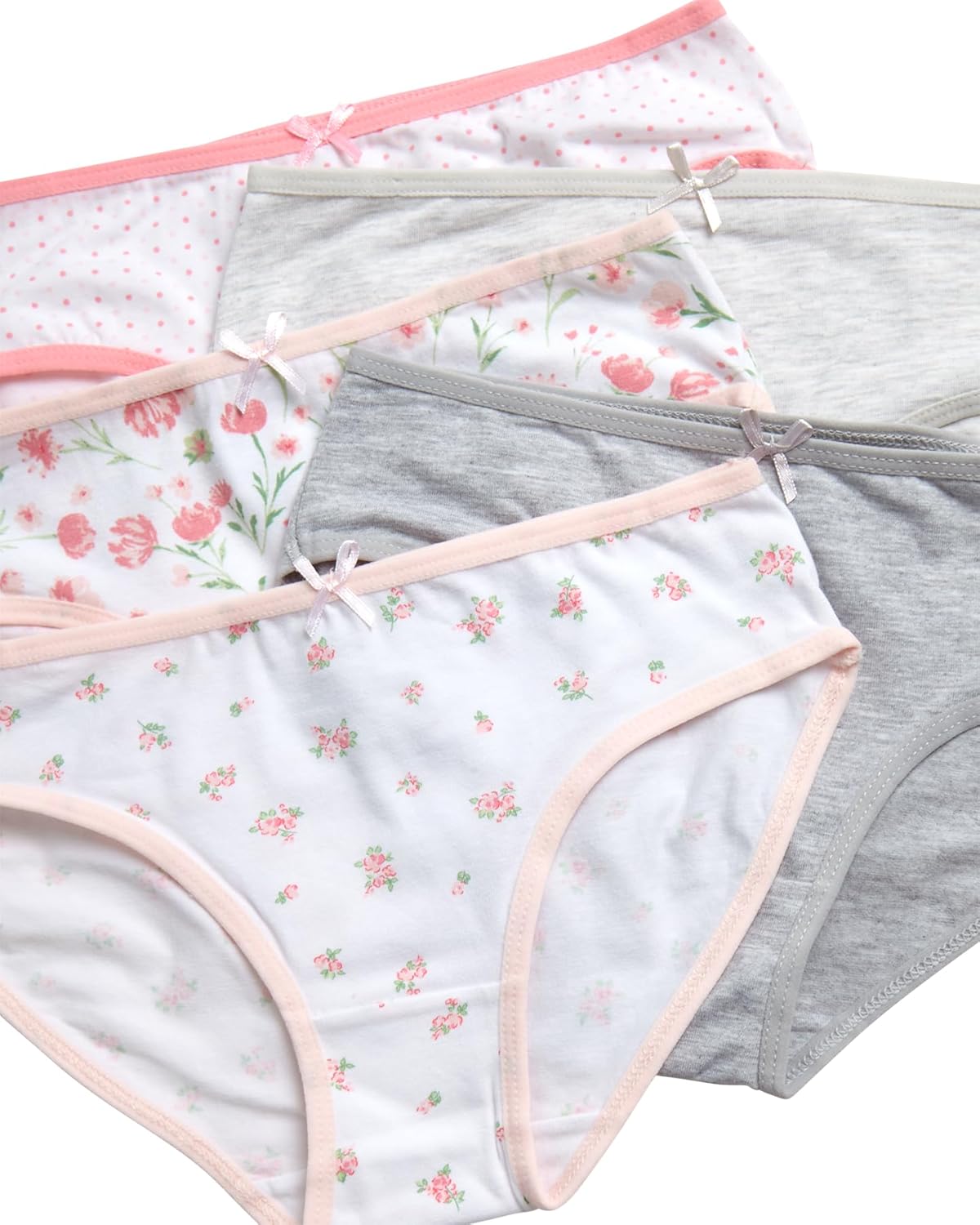 Laura Ashley Girls Underwear - 5 Pack Soft Stretch Breathable Panties for Girls - Lightweight Cotton Panties (Size: 4-12)