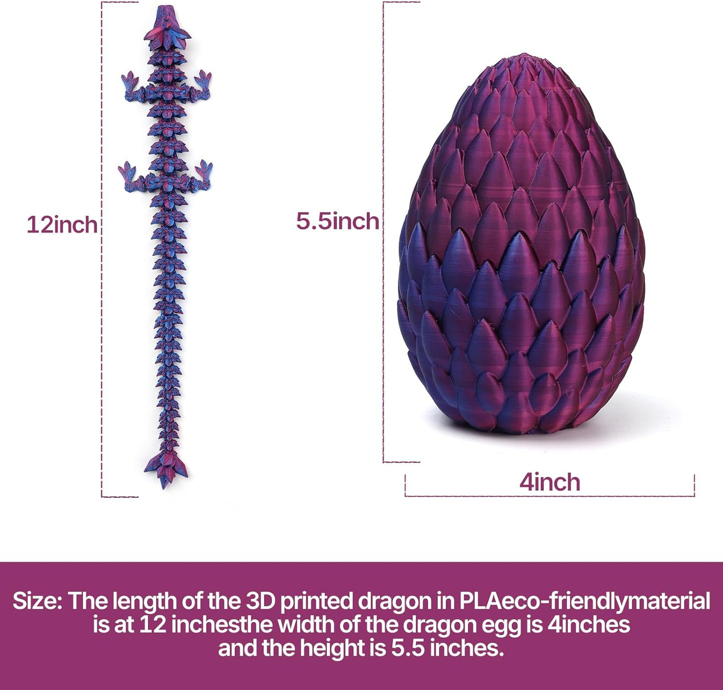 3D Printed Dragon Toy 12" Crystal Dragon Fidget Executive Desk Dragon Egg