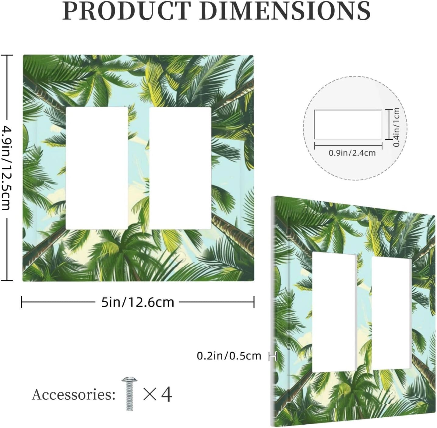 Summer Sky Coconut Palms Trees Green Plants Leaf Decorative Outlet Covers 2 Gang Double GFCI Rocker Electrical Wall Panels Light Switch Cover Plate for Bed Room Living Room Decor