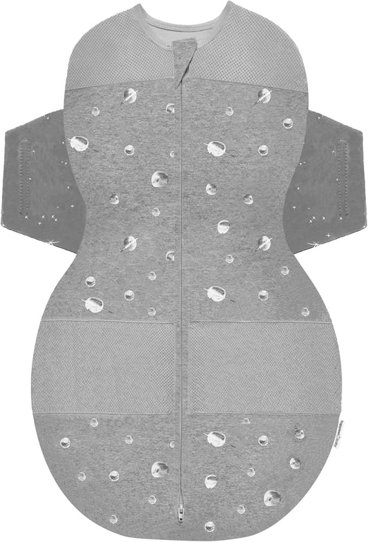 Happiest Baby SNOO Sleep Sack - 100% Organic Cotton Baby Swaddle Blanket - Doctor Designed Promotes Healthy Hip Development (Graphite Planets, Small)