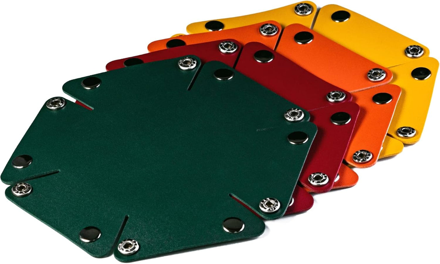 4 Pieces Small Dice Case & Dice Storage Box PU Leather Folding Round Dice Holder for Store Polyhedral Dice Set, Integrated Felt Dice Tray for Board Games